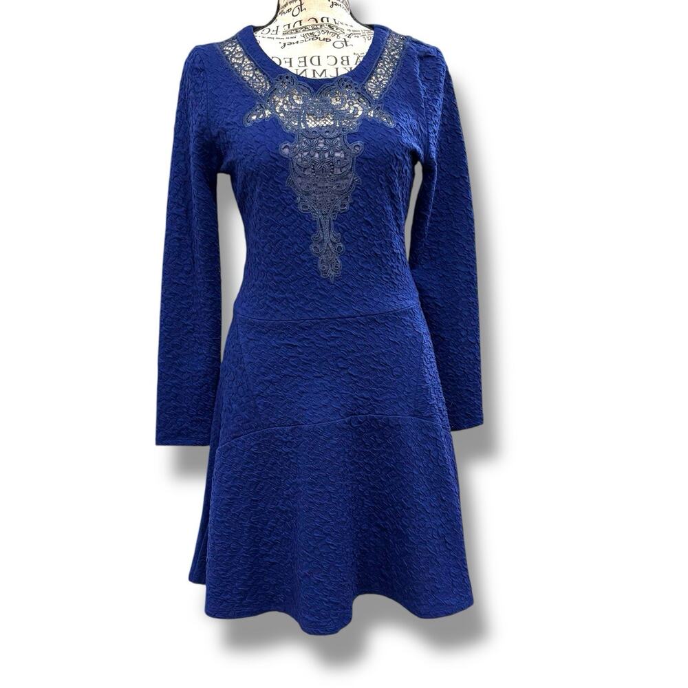 The Kooples Navy Animal Jacquard Lace A-Line Dress Size M FR914 $295